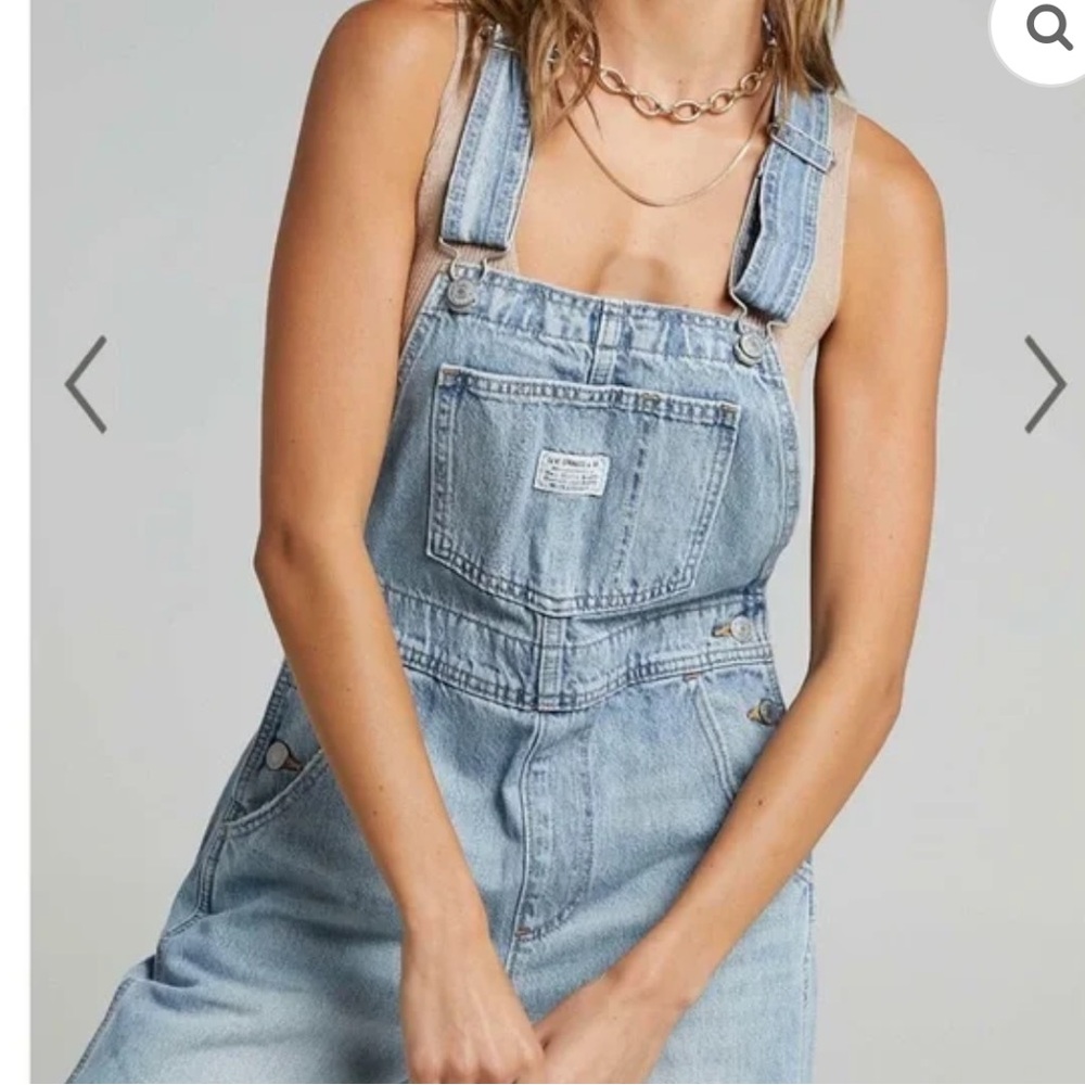 Levi’s Premium Vintage Denim Straight Leg Overalls Bright Light Wash Distressed - Picture 14 of 16